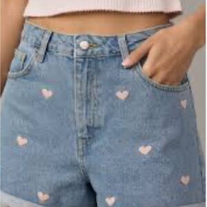 Women's Denim Shorts with Pink Heart Accents